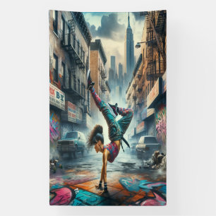 Vrouwelijke Breakdancer NYC – Urbane B-Girl Kunst Spandoek