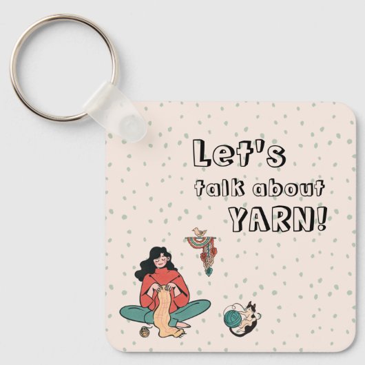 Vrouwelijke breiende kat, laten we het hebben over sleutelhanger (Voorkant)