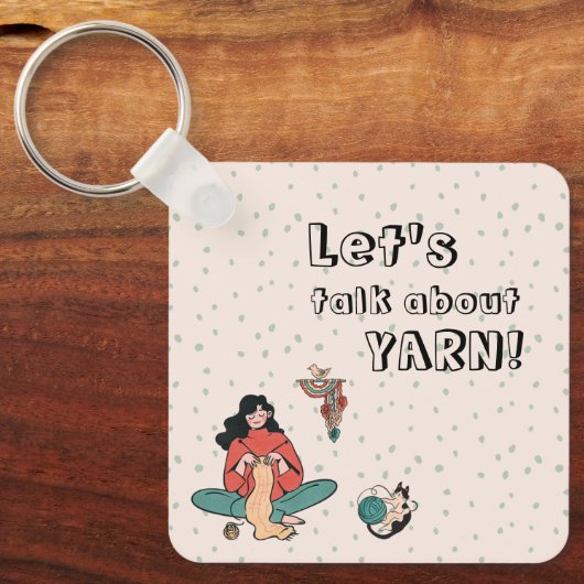 Vrouwelijke breiende kat, laten we het hebben over sleutelhanger (Voorkant)