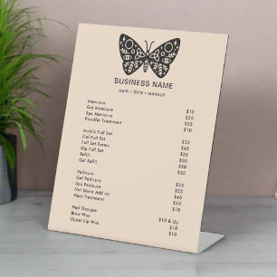 Vrouwelijke Chic Black Butterfly & Blush Pink Serv Reclamebord Met Voetstuk