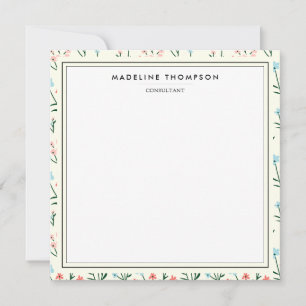 Vrouwelijke Chic Pastel Roze Blauwe Bloemen Patroo Notitiekaartje