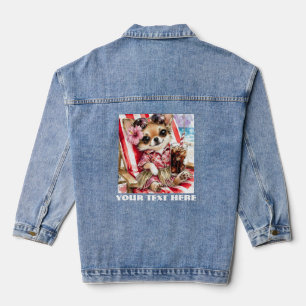 Vrouwelijke Chihuahua-strandrelaxatie (Rood) Denim Jacket