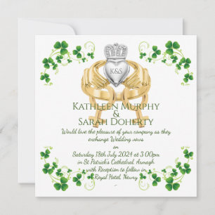 Vrouwelijke Claddagh-ring en shamrocks uitnodiging