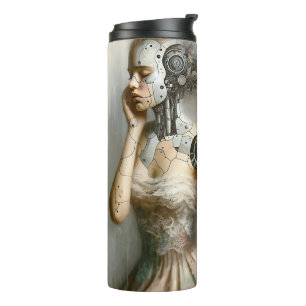Vrouwelijke Cyborg Vrouw Ai Kunst Thermosbeker