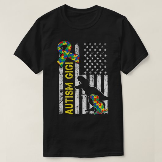 Vrouwelijke Dinosaur Autistic Gigi USA Flag T-shirt (Design voorkant)