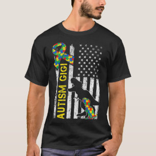 Vrouwelijke Dinosaur Autistic Gigi USA Flag T-shirt