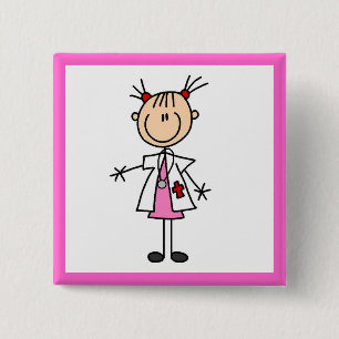 Vrouwelijke Dokter Stickfiguur Vierkante Button 5,1 Cm