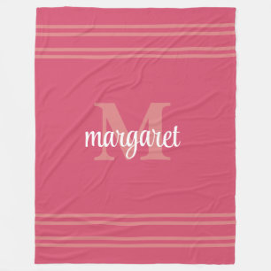 Vrouwelijke donkerroze monogram naam fleece deken