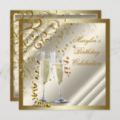 Vrouwelijke Elegante Ivoren Gouden Verjaardag Kaart (Voorkant / Achterkant)