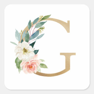 Vrouwelijke Faux Gouden Folie Bloemen Letter G Mon Vierkante Sticker