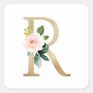 Vrouwelijke Faux Gouden Folie Bloemen Letter R Mon Vierkante Sticker