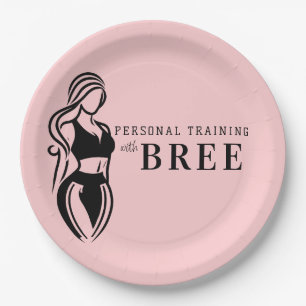 Vrouwelijke fitness persoonlijke training minimali papieren bordje