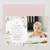 Vrouwelijke Floral Baptism Foto uitnodiging (Voorkant / Achterkant)