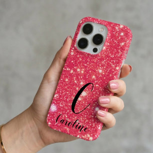 Vrouwelijke Fonkelende Glitter Heet Roze Glam Mono iPhone 15 Pro Case