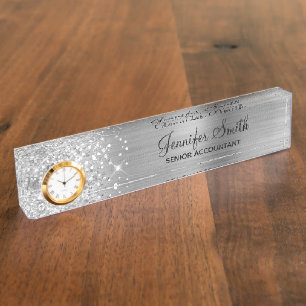 Vrouwelijke Glitterige Zilveren Glamour Naambordje