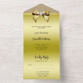 Vrouwelijke gouden edelsteen Bow & Glitter Verjaar All In One Uitnodiging (Binnen)
