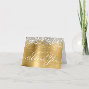 Vrouwelijke gouden en zilveren decoratieve kalligr bedankkaart