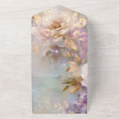 Vrouwelijke gouden witte bloemen bruiloft all in one uitnodiging (Buitenkant)