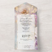 Vrouwelijke gouden witte bloemen bruiloft all in one uitnodiging (Binnen)