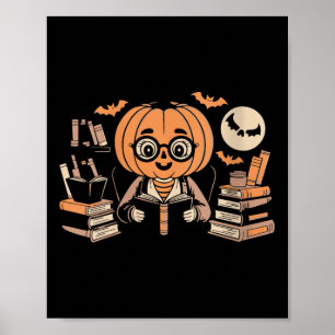 Vrouwelijke Griezelige Maan Pompoen Bibliothecaris Poster