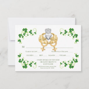 Vrouwelijke Ierse Claddagh-ring en klavertjes drie RSVP Kaartje