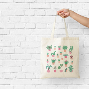 Vrouwelijke kamerplanten Roze en Groene Illustrati Tote Bag