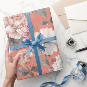 Vrouwelijke Koraalbloesem Witte Bloemmotief Cadeaupapier