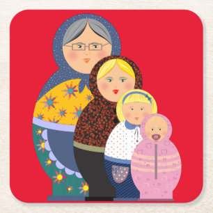 Vrouwelijke levensstadia Matryoshka Dolls Vierkante Kartonnen Onderzetter