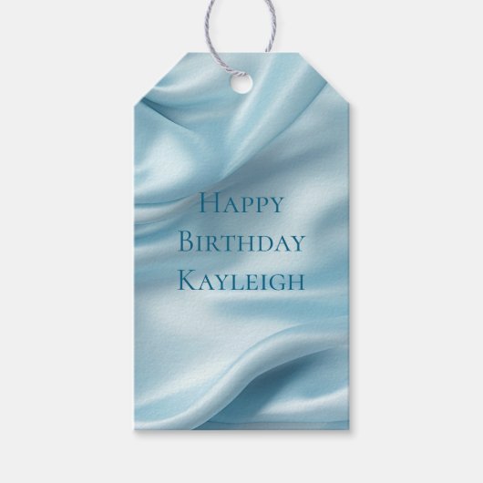 Vrouwelijke Lichtblauwe Faux Satin Cadeaulabel (Voorkant)