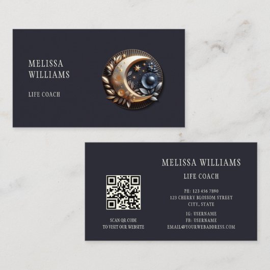 Vrouwelijke Life Coach 3D Moon Visitekaartje (Voorkant / Achterkant)