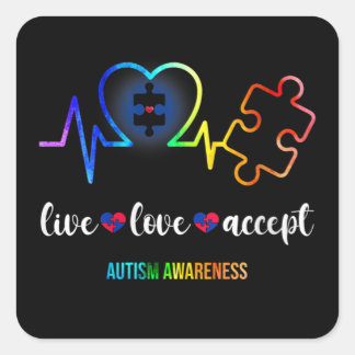 Vrouwelijke Live Love Accepteert Autism Awareness Vierkante Sticker