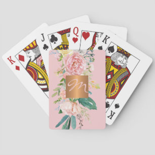 Vrouwelijke, met monogram voorziene elegante roze pokerkaarten