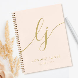 Vrouwelijke Monogram Calligrafie Initiaal Roze Gou Notitieboek