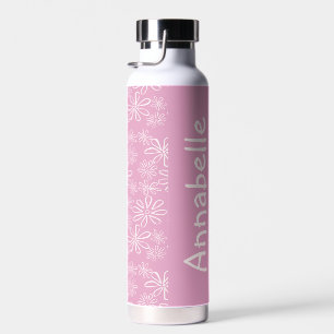 Vrouwelijke naam Pink Blush Flower Doodle Pattern Waterfles