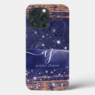 Vrouwelijke Navy Roze Gouden Glitter Sterren Loof iPhone 13 Pro Hoesje