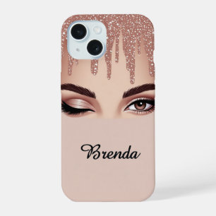 Vrouwelijke Oog Roze Goud Drip ✨ Glam Glitter Luxe iPhone 15 Hoesje