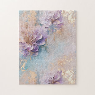 Vrouwelijke Paarse Blauwe en Gouden Bloemen Legpuzzel
