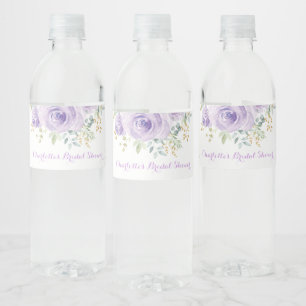 Vrouwelijke Paarse Gouden Waterverf Bloem Roos Fav Waterfles Etiket
