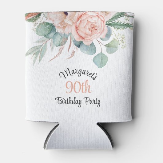 Vrouwelijke Pastel Waterverf Bloemen 90ste Verjaar Blikjeskoeler (Voorkant)