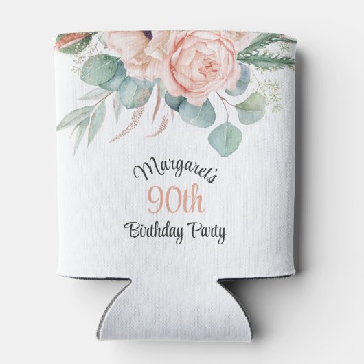 Vrouwelijke Pastel Waterverf Bloemen 90ste Verjaar Blikjeskoeler (Achterkant)