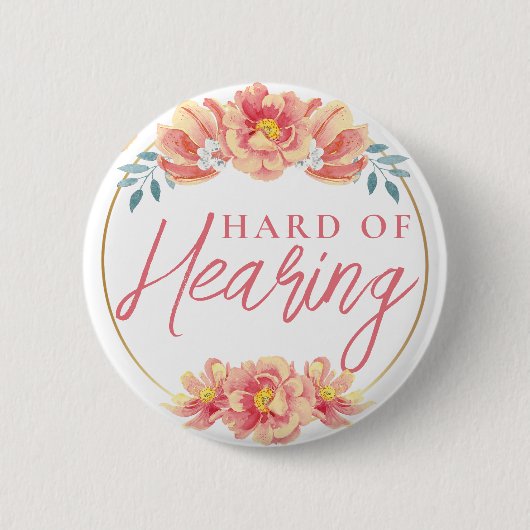 Vrouwelijke perzik Roos Floral Hard of Hearing Ronde Button 5,7 Cm (Voorkant)