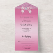 Vrouwelijke Pink Gem Bow & Glitter Verjaardag All In One Uitnodiging (Binnen)