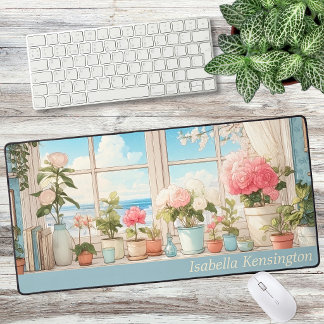 Vrouwelijke Roze Aquarel Bloemen Aangepaste Bureau Bureaumat