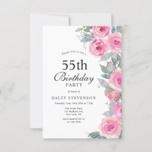 Vrouwelijke Roze Aquarel Bloemrijke Chic 55e Verja Kaart