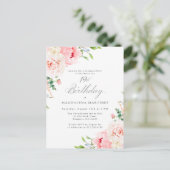 Vrouwelijke Roze Bloemen 19e Verjaardag Surprise P Uitnodiging Briefkaart (Staand voorkant)