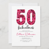 Vrouwelijke Roze Bloemen 50 en Fabulous Verjaardag Kaart (Voorkant)