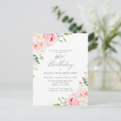 Vrouwelijke Roze Bloemen 60ste Verjaardag Surprise Uitnodiging Briefkaart (Staand voorkant)