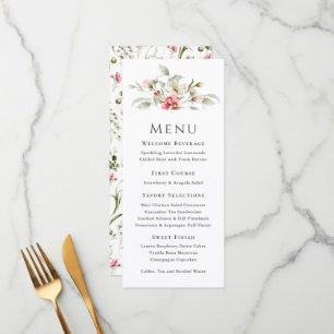 Vrouwelijke Roze Bloemige Evenementenmenu Menu