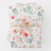 Vrouwelijke Roze en Witte Waterverf Bloemen Inpakpapier Vel (In situ)