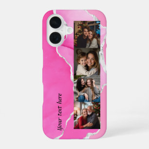 Vrouwelijke roze en zilveren glinsterende agaat 4 iPhone 16 hoesje